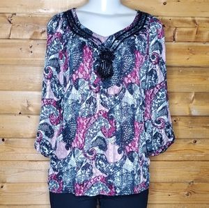 ❤️  Sara Michael jewel embellished neckline detailing 3/4 sleeve size S